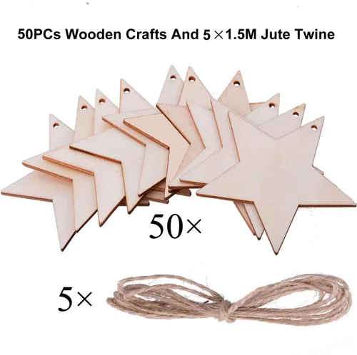 Miniatura 4 de Paquete de 50 manualidades de madera para pintar, adornos colgantes de árbol de Navidad de 3 pulgadas, recortes de madera sin terminar, decoración