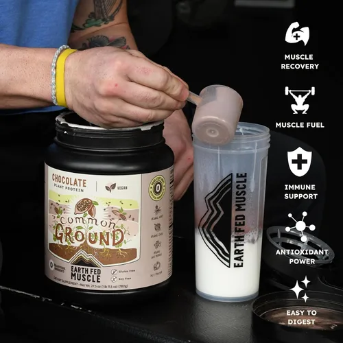 Miniatura 5 de Earth Fed Muscle Proteína vegetal de tierra común – Proteína vegetal de chocolate en polvo con MCT en polvo con soja y sin gluten, sin azúcar