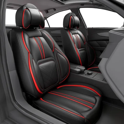 Miniatura 13 de ASLONG 5 piezas 2025 Fundas para asientos delanteros y traseros de auto, accesorios para el interior del auto con cuero Nappa resistente al agua Gris