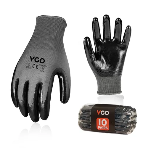 Miniatura 8 de Vgo... 10 pares de guantes de trabajo de seguridad, guantes de jardinería, revestimiento de nitrilo antideslizante, guantes de inmersión