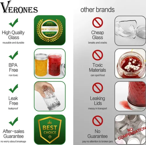 Miniatura 5 de VERONES Tarros Mason de 8 onzas, tarros de gelatina con tapas regulares, ideales para mermelada, miel, recuerdos de boda, regalos de ducha, paquete