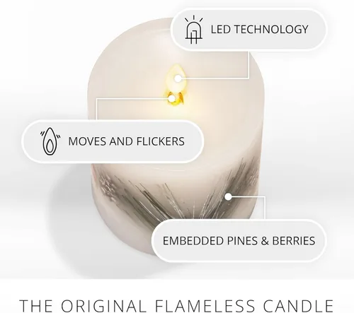 Miniatura 3 de Luminara Vela LED sin llama incrustada, bayas de pino de 3.5 x 4.5 pulgadas, pilar de llama móvil, temporizador a pilas, cera real, sin perfume