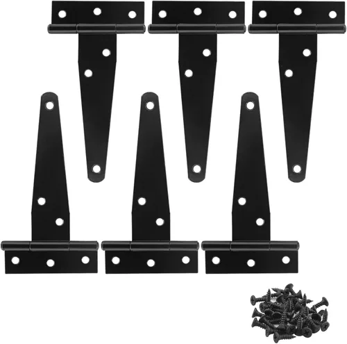 Miniatura 2 de Murtenze Paquete de 6 bisagras negras de 4 pulgadas con correa en T, bisagras de puerta de granero, bisagras en T para puerta de granero, cobertizo