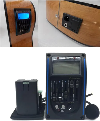 Miniatura 5 de Afinador de pastilla de preamplificador de guitarra acústica, 5 bandas PRENER-PM, ecualizador, sintonizador de pastilla piezoeléctrica con micrófono