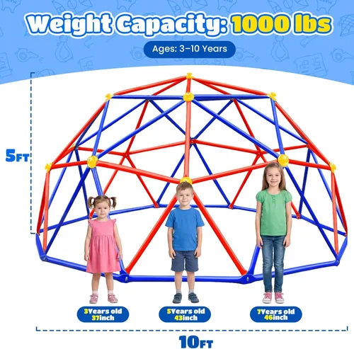 Miniatura 6 de Zupapa Domo de Escalada de 10 Pies, Gimnasio de Jungla al Aire Libre para Niños con Agarre de Escalada - Escalador de Domo Geométrico Soporta 1000