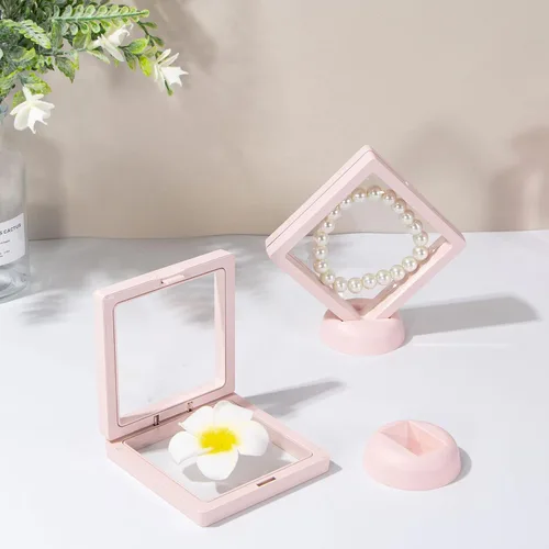 Miniatura 8 de Marco flotante 3D rosa, paquete de 10 unidades de 3.5 x 3.5 x 0.8 pulgadas/3.543 x 3.543 x 0.787 in, soporte para monedas con base para medallones