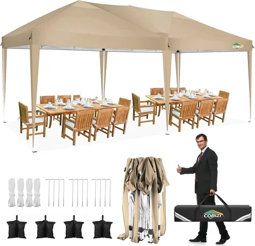 Miniatura 26 de COBIZI - Toldo desplegable de 10 x 20 pies con 6 paredes, impermeable y con protección UPF 50+, ideal para bodas, fiestas, eventos al aire libre