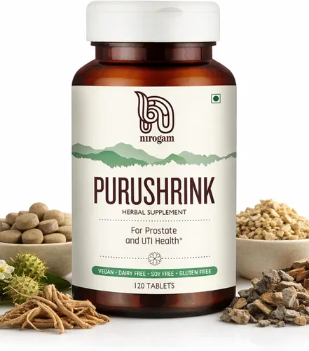 Nirogam Purushrink - Suplemento de próstata BPH para hombres, apoya un mejor sueño y salud urinaria - Suplemento natural de hierbas ayurvédicas 120