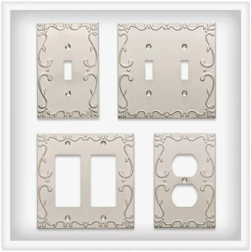 Miniatura 4 de Tapas para apagador Franklin Brass, clásicas, con diseño de lazo, simple o doble, para pared, cubierta plateada, Plateado, W35071-SN-C
