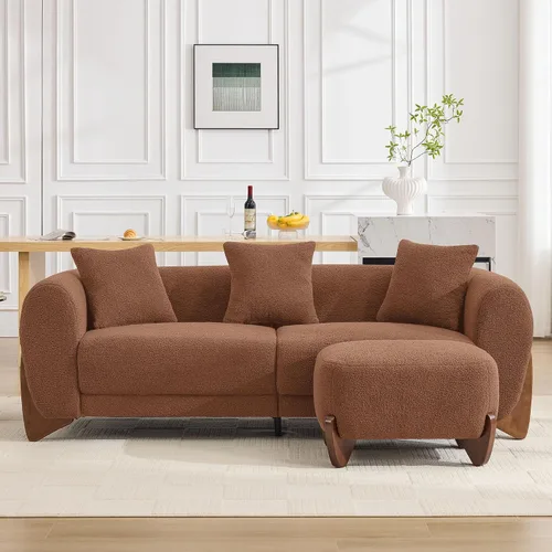 Miniatura 9 de Sofá Sherpa Boucle Moderno Tipo Nube de 3 Plazas de 87", Sofá con Patas de Madera Maciza, Asiento Extra Profundo de 25", Cómodo Sofá Tapizado
