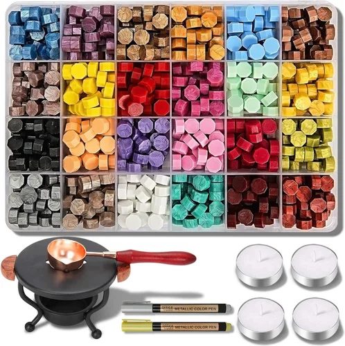 YIPLED Kit de sellos de cera de 728 piezas con 24 colores (30 piezas por color) para principiantes, ideal para invitaciones de boda, cartas de