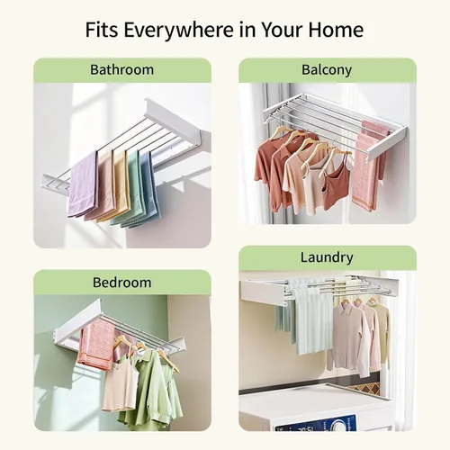 Miniatura 7 de Estante de secado para montar en la pared, 31.5 pulgadas, plegable, resistente a 60 libras, estante de lavandería que ahorra espacio, resistente a