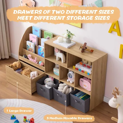 Miniatura 6 de Estantería Infantil y Almacenamiento de Juguetes Fatmok, Organizadores de Almacenamiento de Juguetes con Cajones Móviles y 3 Contenedores