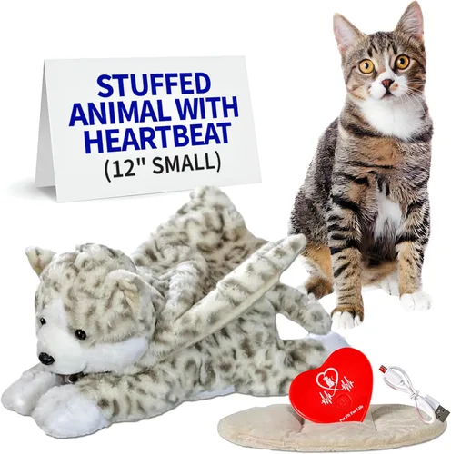 Pet Fit For Life Animal de peluche para gatos – Ayuda calmante para dormir con latidos cardíacos recargables por USB y paquete de calor para aliviar