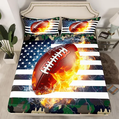 Miniatura 27 de Erosebridal American Flag Fitted Sheet Twin, Hockey Bedding Set United States Sports Games Bed Sheets for Kids Boys Teens Bedroom, Red White
