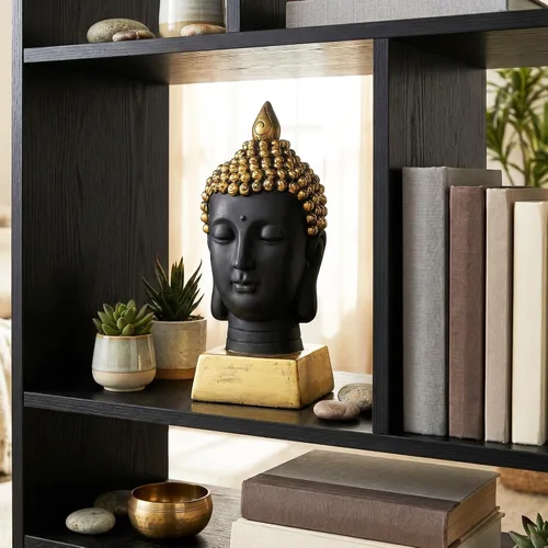Miniatura 6 de Seraphic Estatua de cabeza de Buda para decoración del hogar o al aire libre, dorada, 13 pulgadas de alto