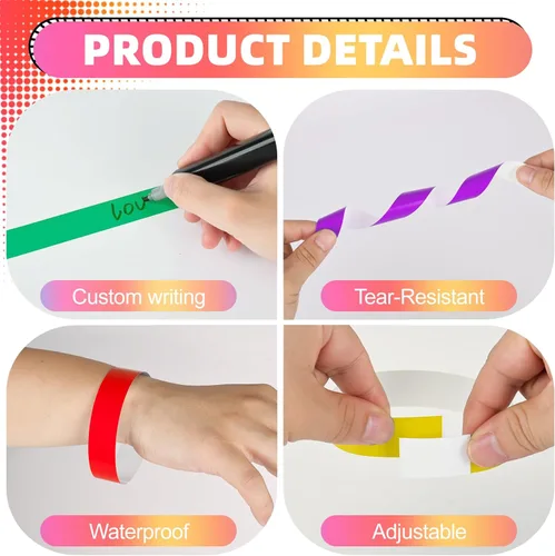 Miniatura 3 de 500 pulseras de papel para eventos, pulseras de fiesta de neón impermeables, bandas adhesivas para identificación de conciertos clubes, pulseras 10