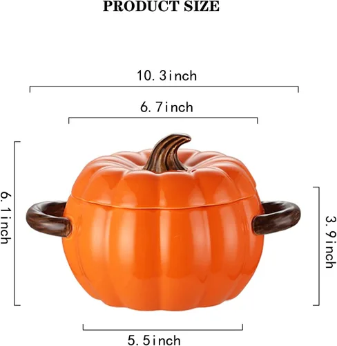 Miniatura 8 de Olla holandesa con tapa, cacerola de postre de cerámica de calabaza, mini fuente para hornear, lindo cuenco de calabaza, olla holandesa de cerámica