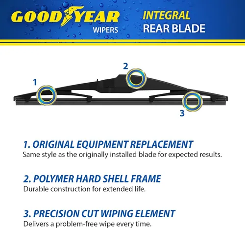 Miniatura 4 de Goodyear Limpiaparabrisas trasero integral de 11 pulgadas con marco de cáscara dura de polímero, escobilla de repuesto para limpiaparabrisas