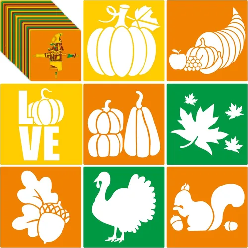 Henoyso 24 piezas de conjunto de plantillas de otoño 8 x 8 pulgadas plantillas de plástico para dibujo y pintura plantillas surtidas reutilizables
