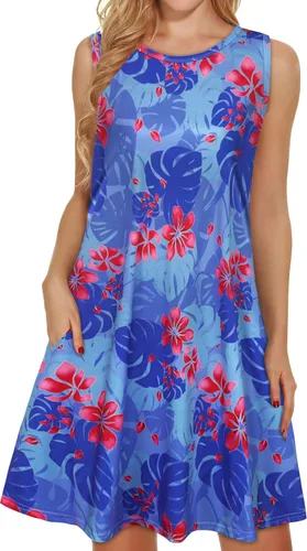 Miniatura 13 de elescat Vestidos de verano para mujer 2025, vestido casual de playa sin mangas con estampado floral, tipo camiseta, suelto y con bolsillos