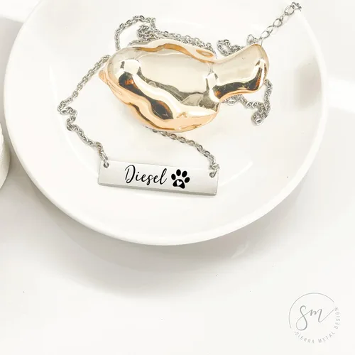 Miniatura 6 de SM Design Collar de barra de acero inoxidable con estampado de pata de perro y mamá de oro rosa 'x1.5' 18'+2' extensor cierre de langosta unisex