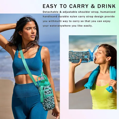 Miniatura 7 de Botella de agua Goth Moon, botella de agua de medio galón con marcador de tiempo, botellas de agua para gimnasio deportivo para mujeres, sin BPA