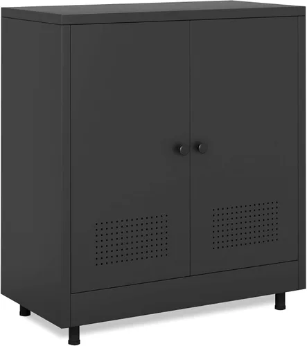 Armario de almacenamiento de metal con 2 puertas y estante ajustable, aparador de acero para el hogar, oficina, garaje, entrada, sala de estar, Negro