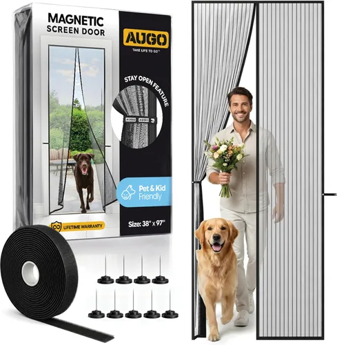 AUGO - Puerta magnética de mosquitero, auto sellada, resistente, de malla de manos libres que mantiene alejados los insectos, apta para mascotas y
