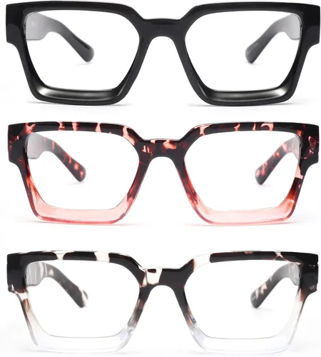 JM Paquete de 3 lentes de lectura cuadrados estilo Oprah para mujeres y hombres, lectores rectangulares de gran tamaño, con bisagra de resorte,