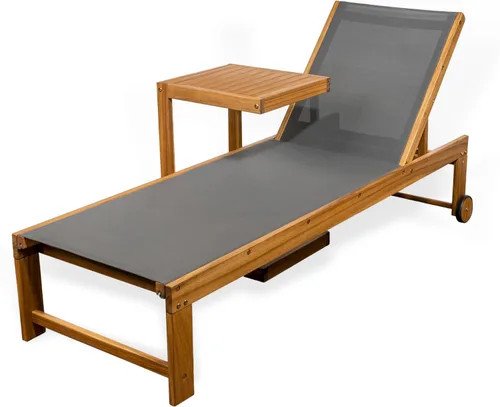 Miniatura 14 de JONATHAN Y Trabuco LNG1100B-2SET - Juego de salón de 2 piezas de madera de acacia para exteriores con silla tumbona ajustable, ruedas y mesa