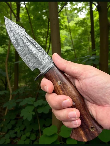 Miniatura 4 de Poshland Cuchillo Skinner de acero de Damasco hecho a mano de 9 pulgadas con espiga completa - Hoja en blanco sólida