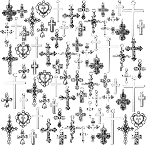 Hicarer 80 colgantes de plata antigua, colgantes góticos para hacer joyas, accesorios para bricolaje, collares, pulseras