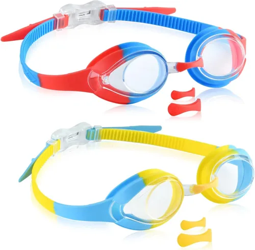 Hually Gafas de natación para niños, gafas de natación sin fugas para niños, fáciles de ajustar, gafas de natación antivaho anti-UV para niños y