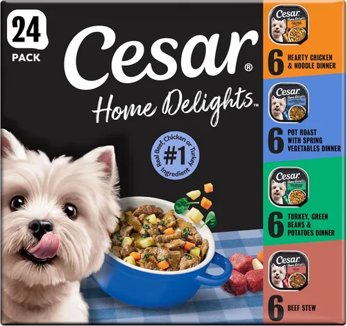 Miniatura 12 de Cesar Home Delights - Comida húmeda para perros adultos, pollo y verduras de cocción lenta en salsa y estofado de ternera, lote variado, comida