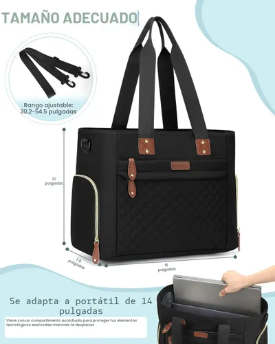 Miniatura 3 de Pritent Bolsa de Pañales Tote para Mamá Trabajadora, Bolsa de Pañales de Viaje Grande para Mamá y Papá con Funda para Laptop de 14 Pulgadas, Bolsa