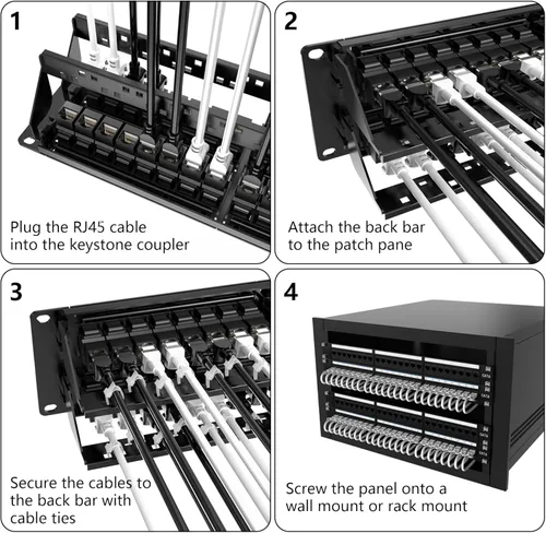 Miniatura 8 de Jadaol [Listado UL] Panel de Parches de 48 puertos para montaje en rack o montaje en pared de 19 pulgadas, panel de red Cat 6 de 2U precargado