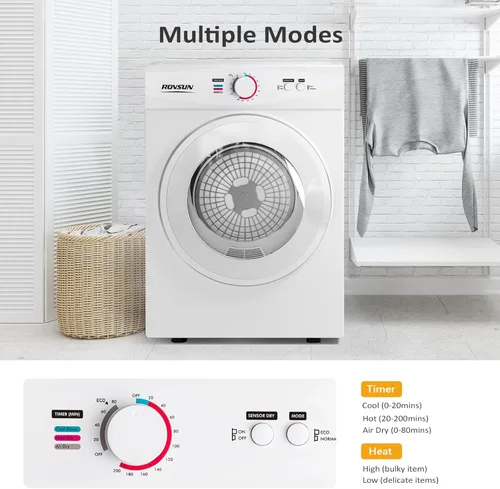 Miniatura 5 de ROVSUN Secadora de ropa portátil de 1.8 pies cúbicos, máquina secadora de carga frontal, secadora de ropa compacta con tambor de acero inoxidable