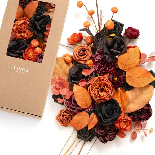 Miniatura 13 de Ling's moment Caja de Flores Falsas, Tallos de Vegetación Artificial Falsa Rosas de Espuma Dalia Hortensia de Seda Peonía Flor de Tela para Centros