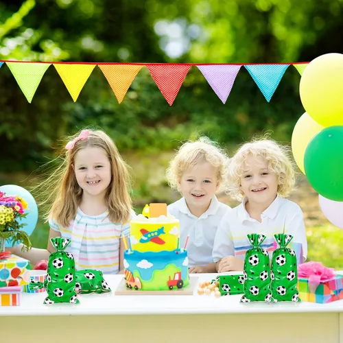Miniatura 4 de Blulu 100 bolsas de regalo de fútbol, celofán de fútbol, bolsas de golosinas de celofán sellables con calor, bolsas de dulces de fútbol con 100 Verde