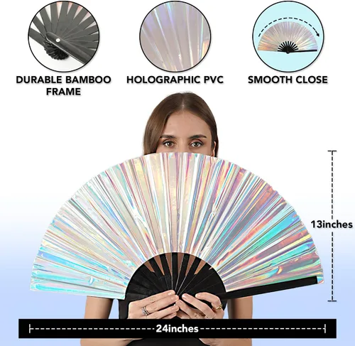 Miniatura 2 de Ventilador holográfico para rave, fanático del orgullo y ventilador de festivales, ventilador plegable grande para festivales, Halloween, burlesque