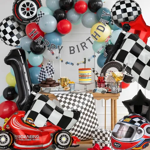 Miniatura 4 de Globos de coche de carreras, globos de neumáticos, bandera a cuadros, globos para casco, dos globos de carreras rápidas y rápidas, decoración