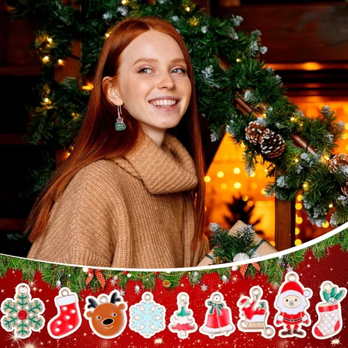 Miniatura 4 de Tudomro - 200 piezas de dijes navideños para hacer joyas y pulseras, Santa Claus, muñecos de nieve, alces, árbol de Navidad, colgante de aleación