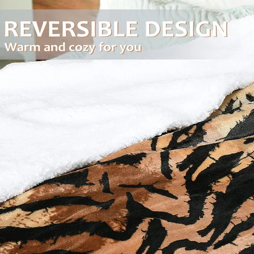 Miniatura 6 de Manta de Sherpa mullida con estampado de tigre; manta supersuave de vellón de visón, manta mullida para la cama y ver televisión, manta mullida