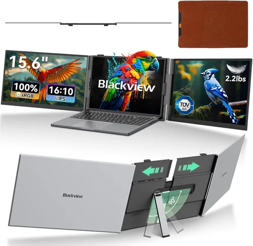 Blackview DCM8 - Extensor de pantalla triple para laptop, pantalla externa portátil 1080P FHD IPS de 15.6 pulgadas, dos cables USB C de viaje para