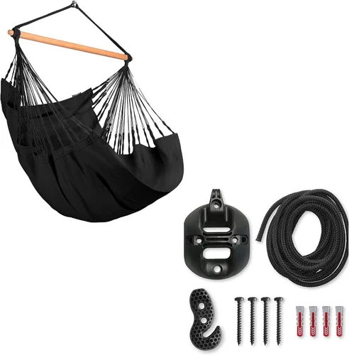 Miniatura 42 de La Siesta® XL King Habana - Hamaca colgante de algodón, para interiores y exteriores, silla colgante bohemia para dormitorio, patio, máximo 355