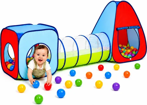 Kiddey - Juego de túnel y alberca de pelotas | Tiendas de campaña emergentes de 3 piezas para niños, bebés y niños pequeños, niños y niñas | Juego