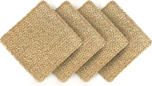 Miniatura 10 de Juego de 6 manteles individuales redondos tejidos con 6 posavasos, manteles individuales de jacinto de agua natural, manteles individuales de ratán
