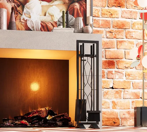 Miniatura 4 de Fire Beauty Juego de herramientas para chimenea, 5 piezas, accesorios de chimenea, kit de fuego con soporte, herramientas para estufas de leña