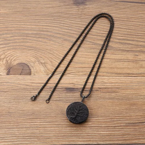 Miniatura 3 de COAI Collar de árbol de la vida con piedra negra de obsidiana